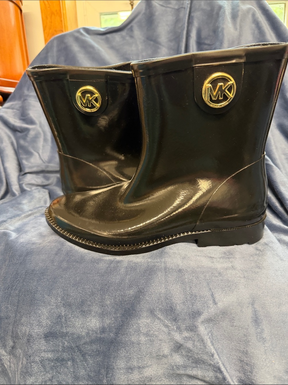 Michael Kors Black Rain Boots with Gold MK Emblem